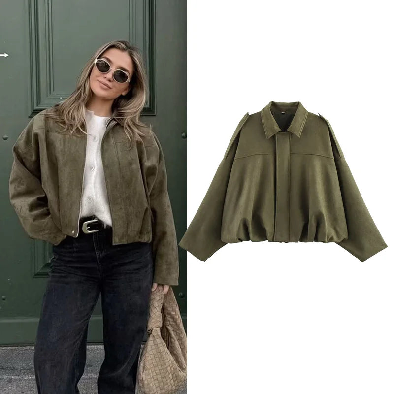 Suede Bomber Jacket for Women