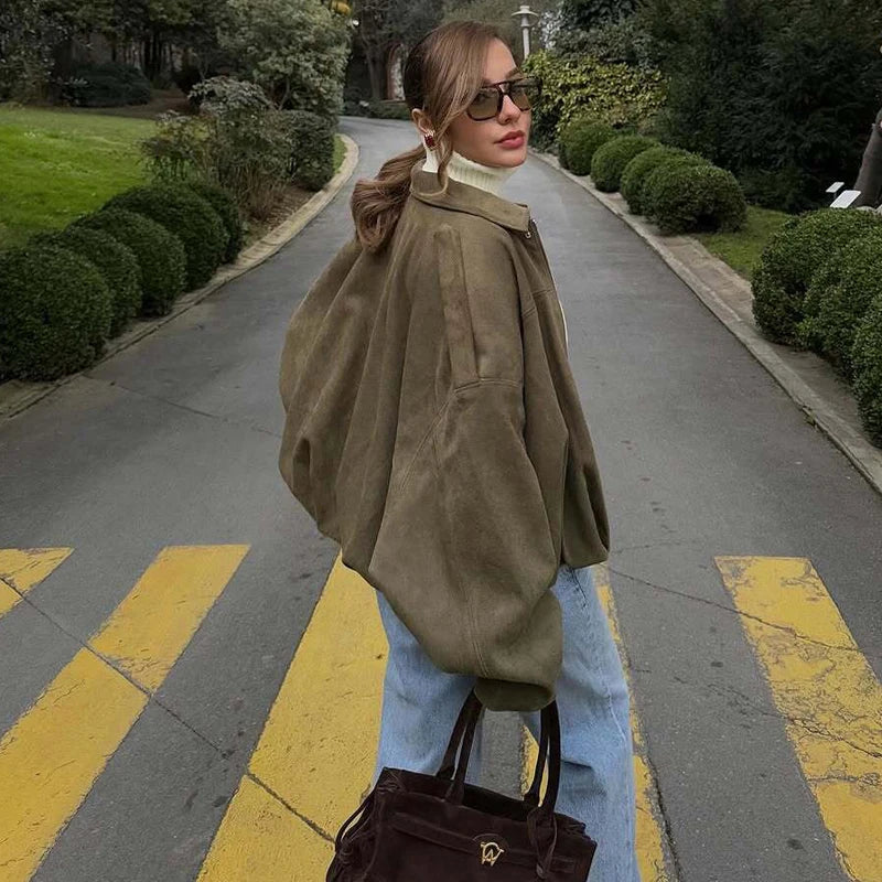 Suede Bomber Jacket for Women