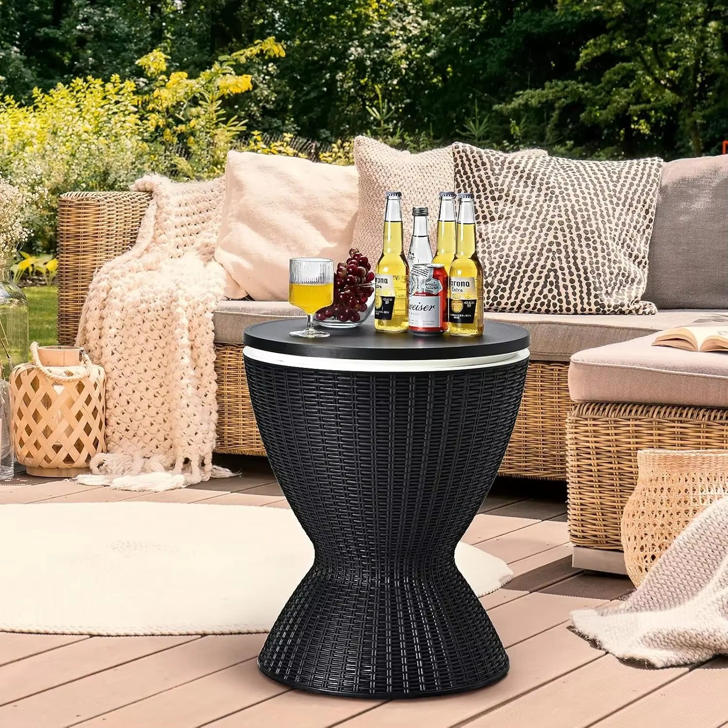 Outdoor Cooler Table Rattan Style